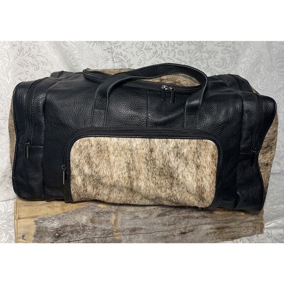 NEW Brindle Brown Real Cowhide Genuine Leather Duffle Bag‎ Beautiful and Durable